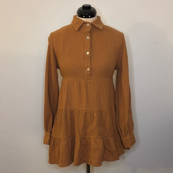 Pink Diamond (Australia) Cotton Tiered Babydoll Tunic Dress, Balloon Sleeves, 4 - Picture 2 of 10